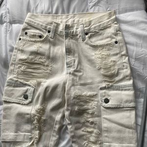 LF RIPPED WHITE CARGO JEANS
